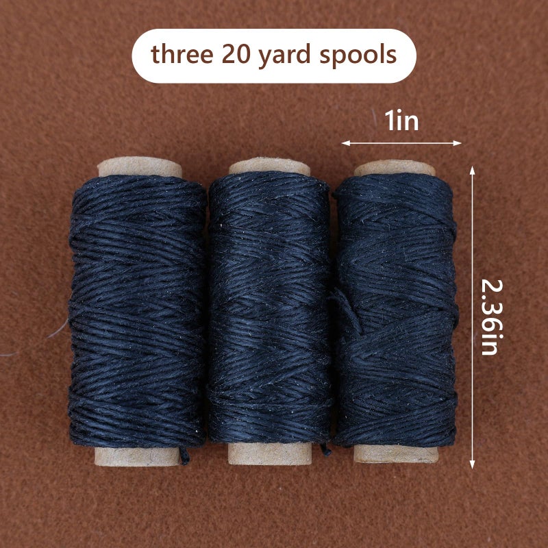 لينيكو خيط كتان أصلي مشمع من لاينكو، 20 ياردة، عبوة من 3 بكرات: أسود (BBHM209) LIN-BBHM209 - Image 3